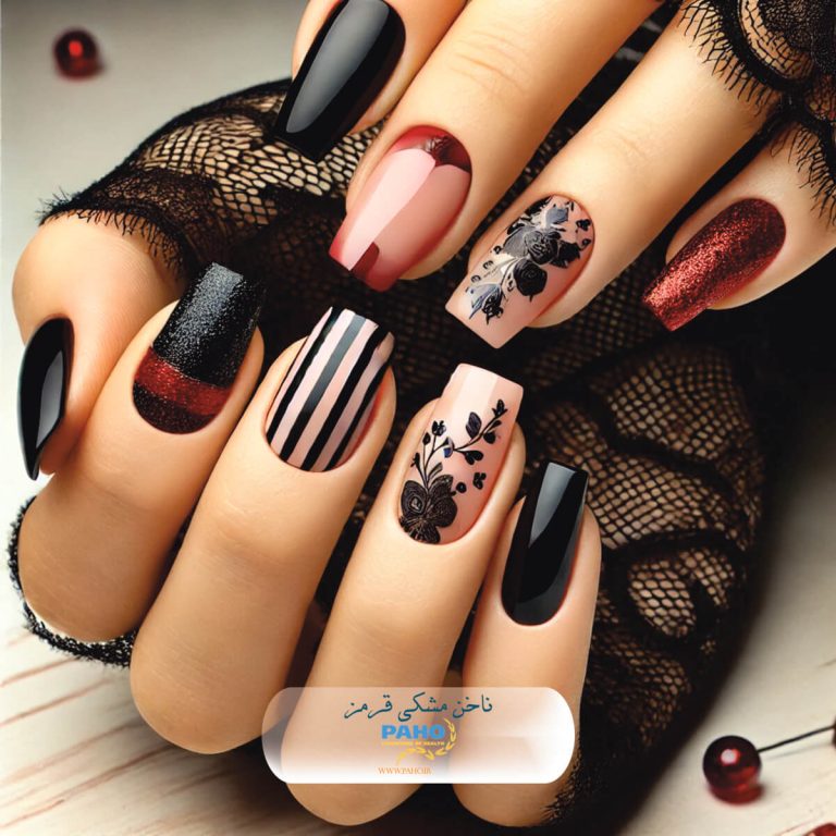 طرح ناخن قرمز مشکی